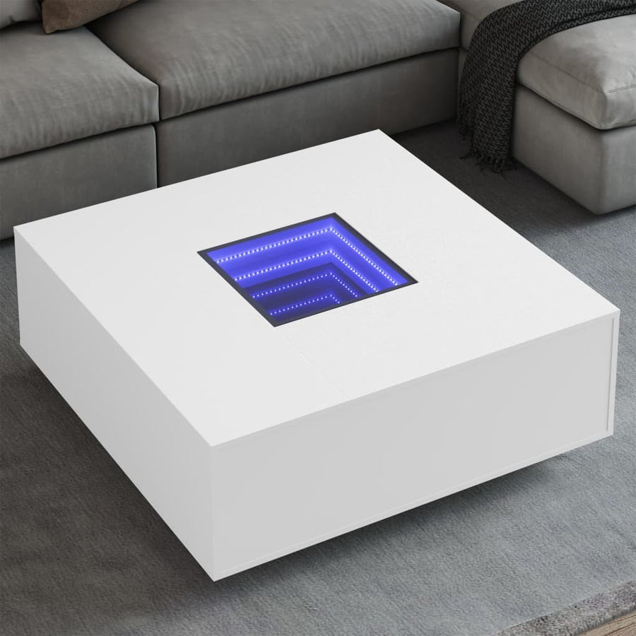 Salontafel met Infinity LED 100x100x40 cm wit