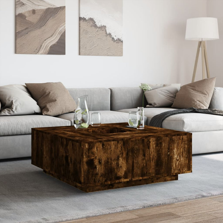Salontafel 100X100X40 Cm Bewerkt Hout Kleurig Gerookt eiken