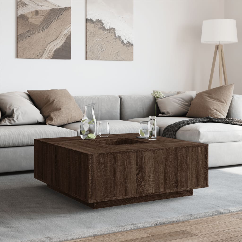 Salontafel 100x100x40 cm bewerkt hout bruin eikenkleur