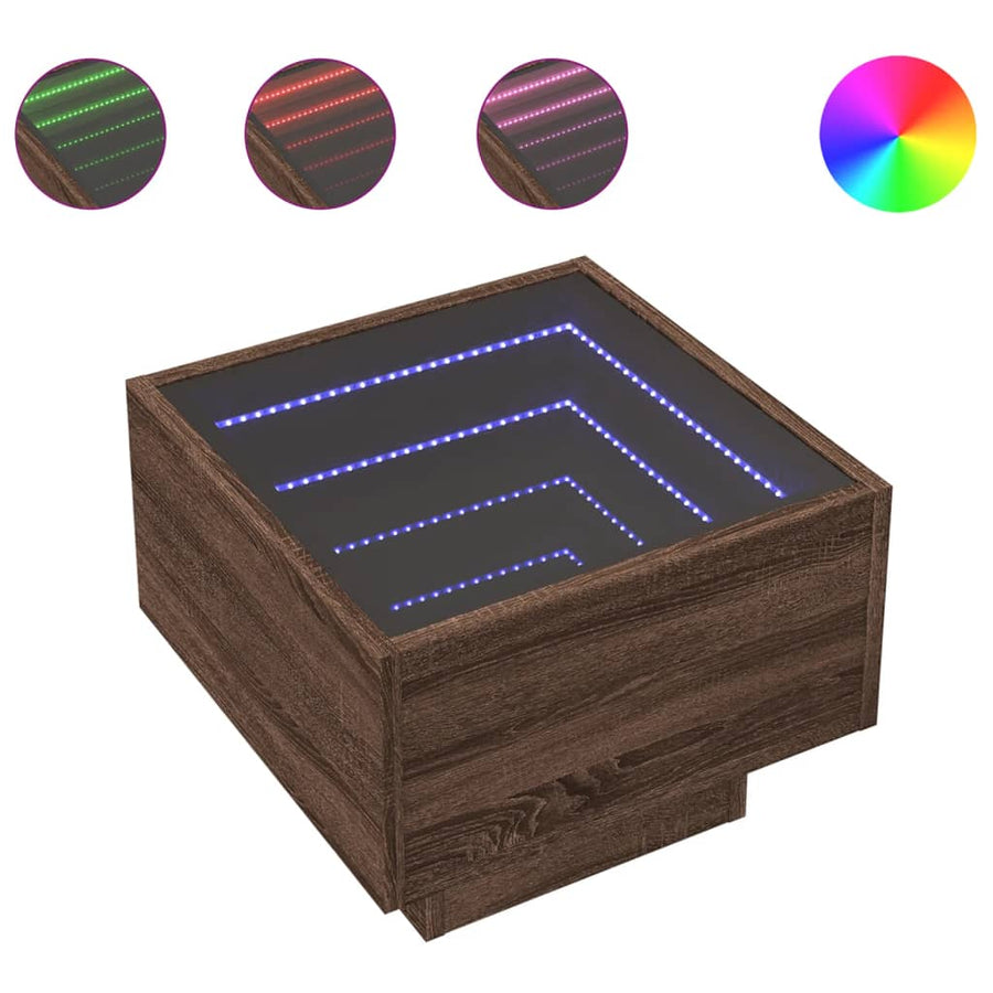 Nachtkastje met Infinity LED 40x40x30 cm bruin eikenkleurig