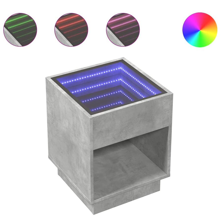 Nachtkastje met Infinity LED 40x40x50 cm betongrijs