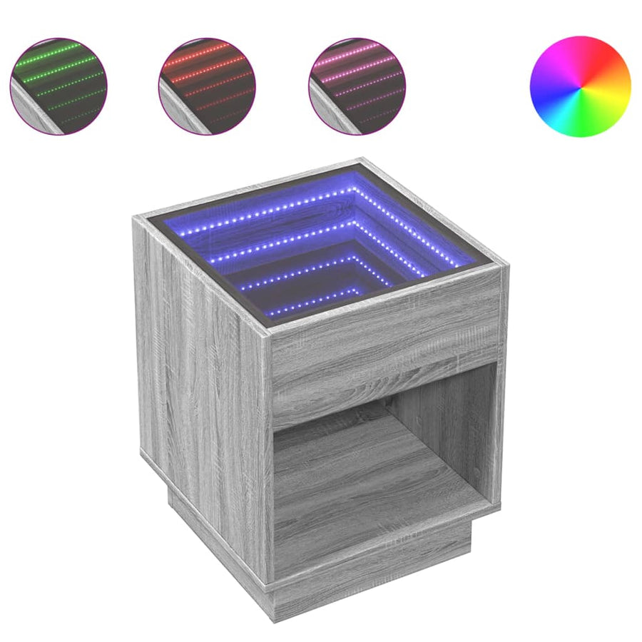 Nachtkastje met Infinity LED 40x40x50 cm grijs sonoma eiken