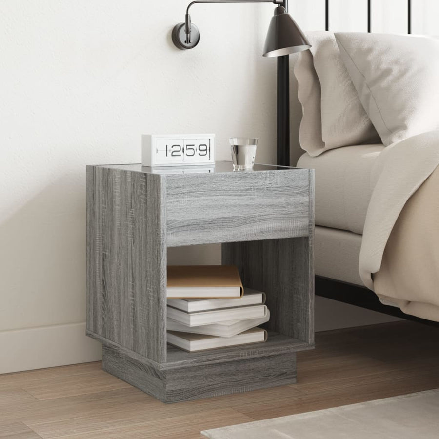 Nachtkastje met Infinity LED 40x40x50 cm grijs sonoma eiken