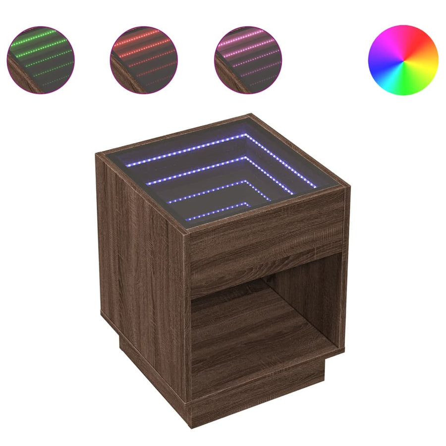 Nachtkastje met Infinity LED 40x40x50 cm bruin eikenkleurig