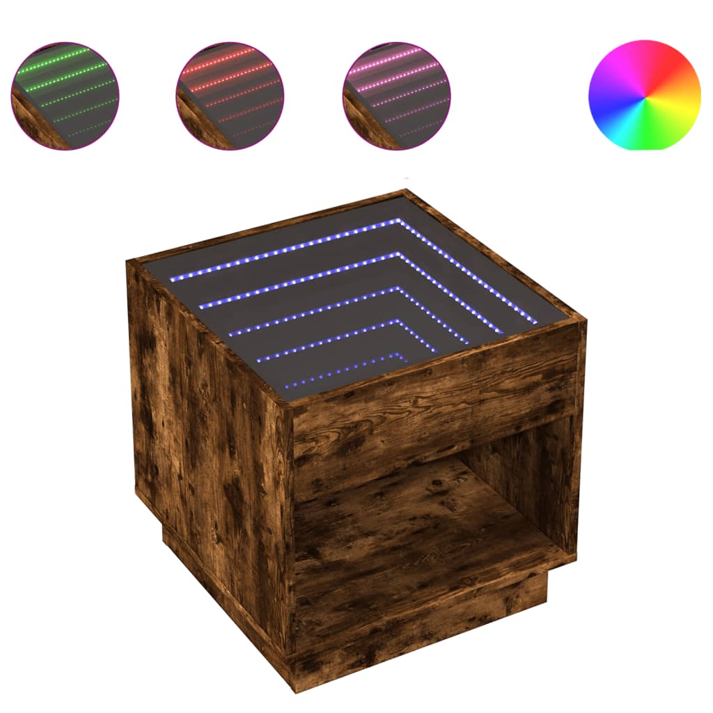 Nachtkastje met Infinity LED 50x50x50 cm gerookt eikenkleurig