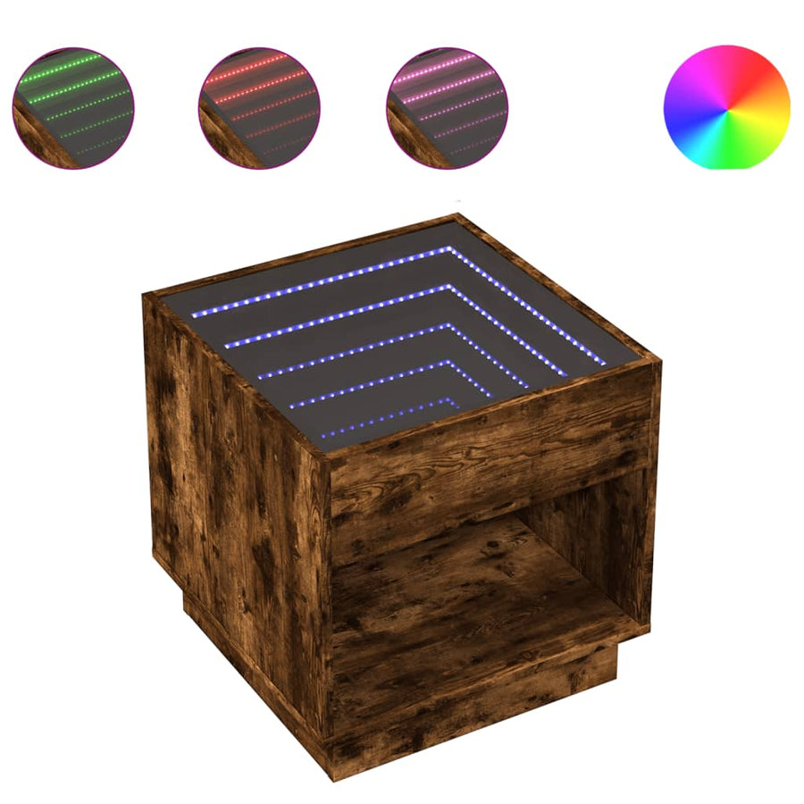 Nachtkastje met Infinity LED 50x50x50 cm gerookt eikenkleurig