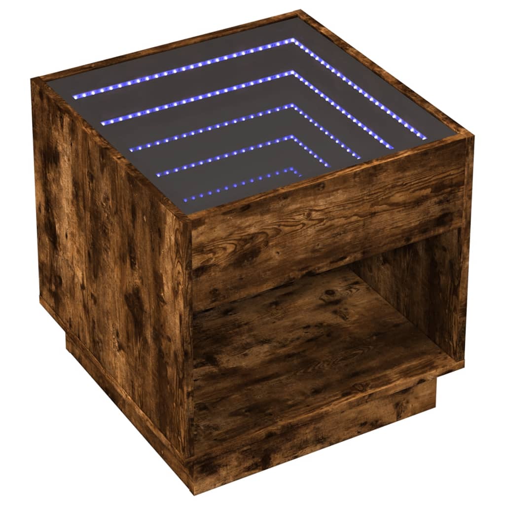 Nachtkastje met Infinity LED 50x50x50 cm gerookt eikenkleurig