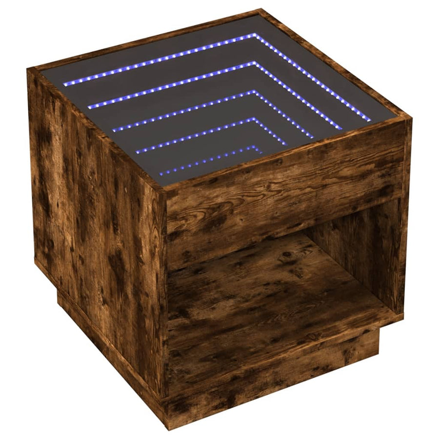 Nachtkastje met Infinity LED 50x50x50 cm gerookt eikenkleurig