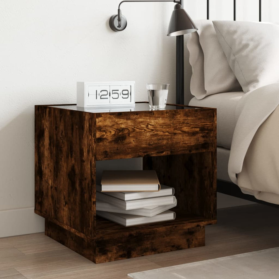 Nachtkastje met Infinity LED 50x50x50 cm gerookt eikenkleurig