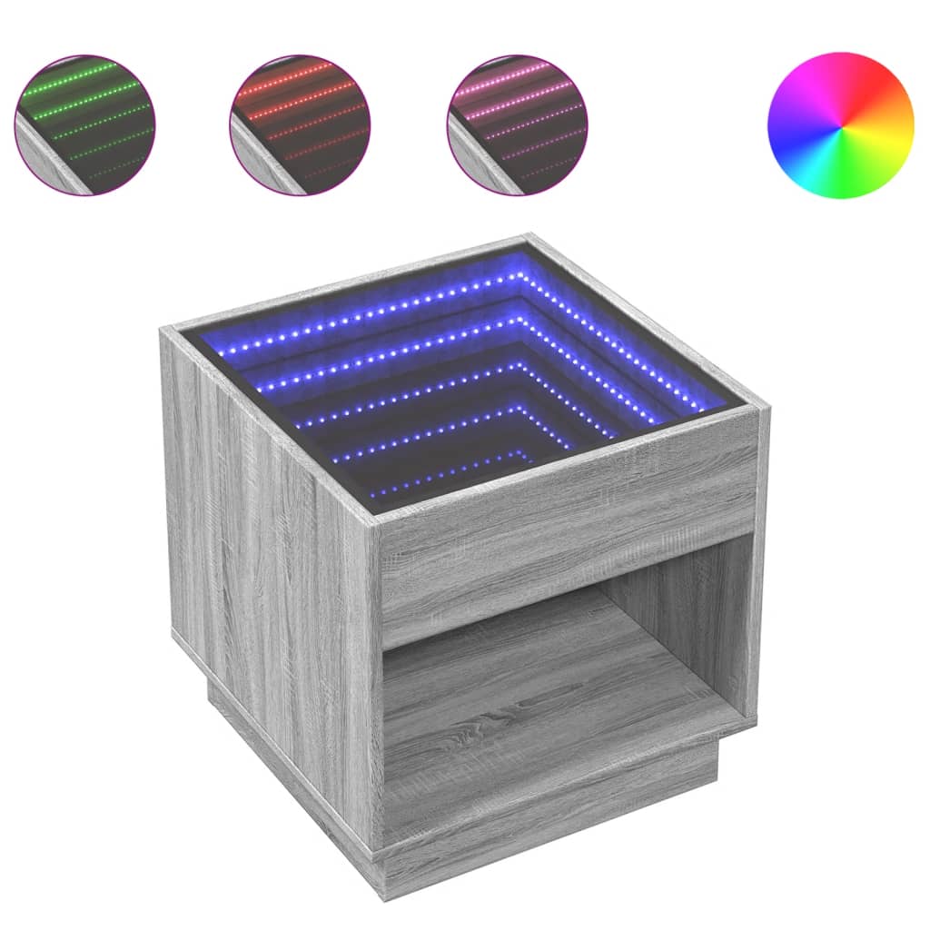 Nachtkastje met Infinity LED 50x50x50 cm grijs sonoma eiken