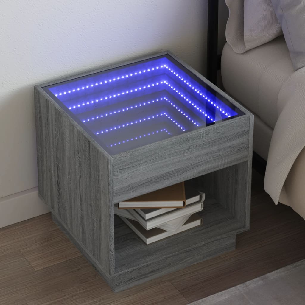 Nachtkastje met Infinity LED 50x50x50 cm grijs sonoma eiken