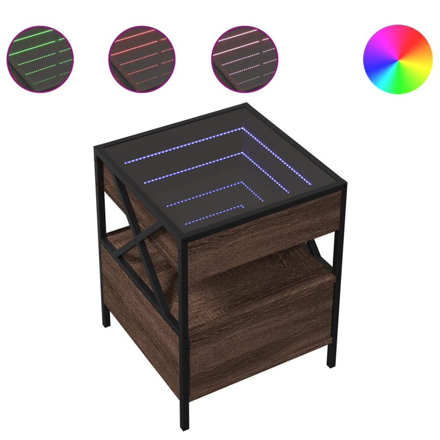 Nachtkastje met Infinity LED 40x40x51 cm bruin eikenkleurig