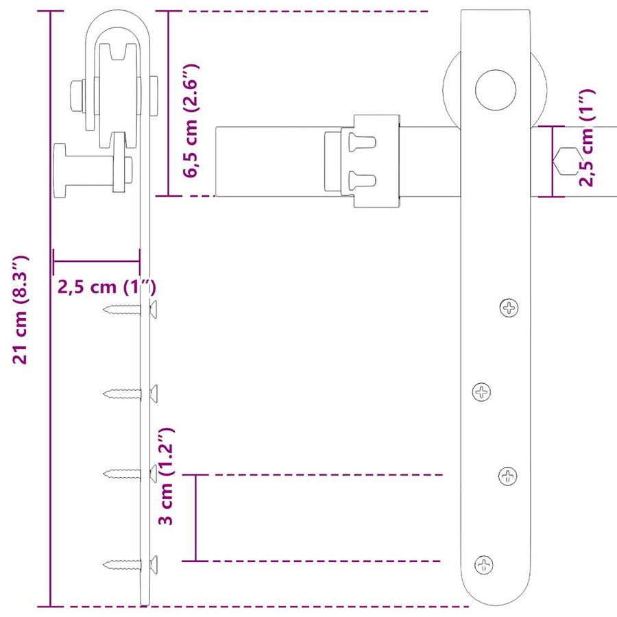 Ophangset voor schuifdeur 152,5 cm koolstofstaal