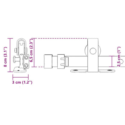 Ophangset voor schuifdeur 122 cm koolstofstaal