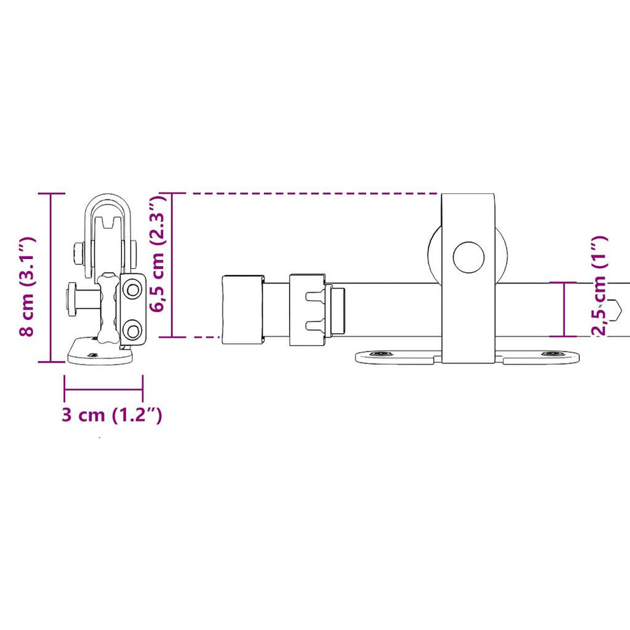 Ophangset voor schuifdeur 122 cm koolstofstaal
