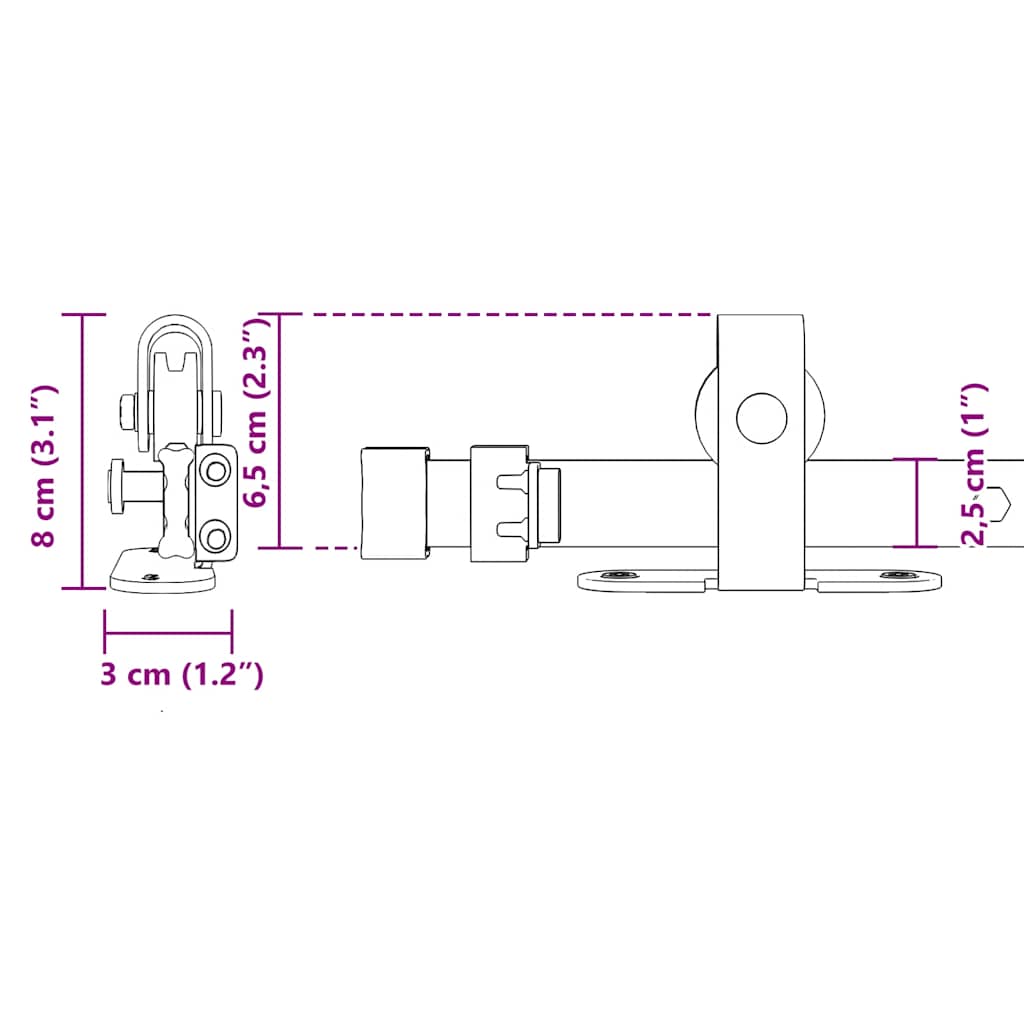 Ophangset voor schuifdeur 244 cm koolstofstaal