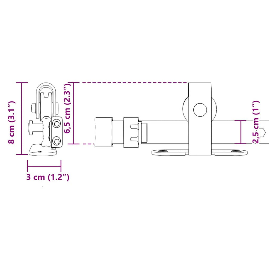 Ophangset voor schuifdeur 244 cm koolstofstaal