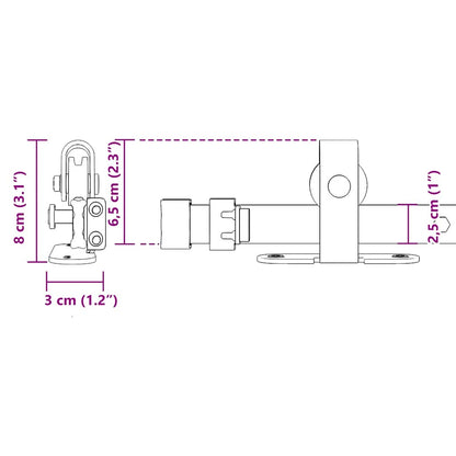 Ophangset voor schuifdeur 244 cm koolstofstaal