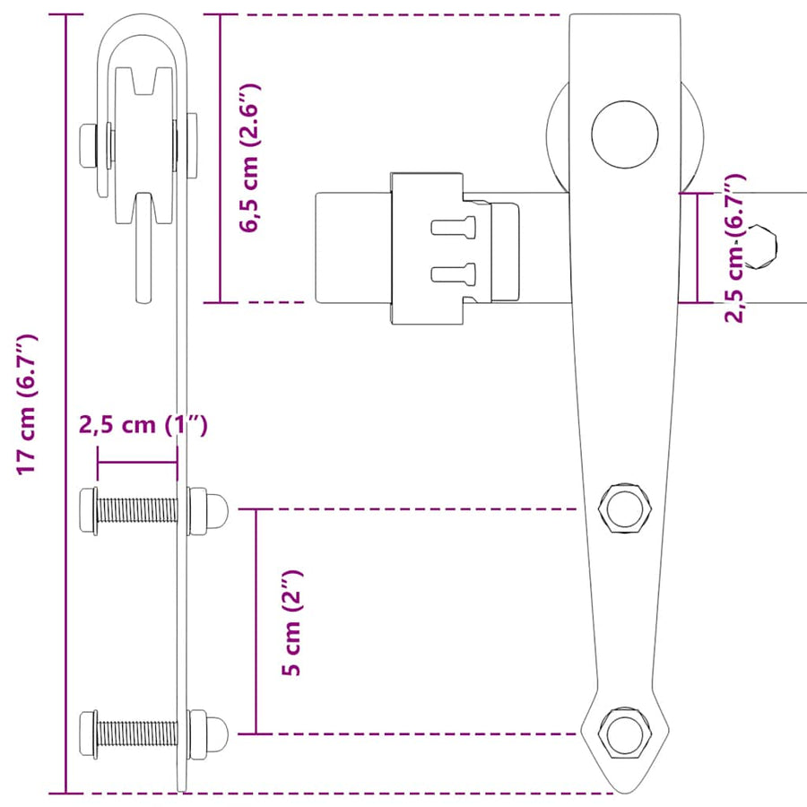 Ophangset voor schuifdeur 200 cm koolstofstaal