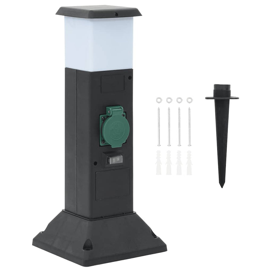 Tuinstopcontact Met Lamp En Grondpin 2-Wegs 16X16X39,5 Cm Zwart en groen