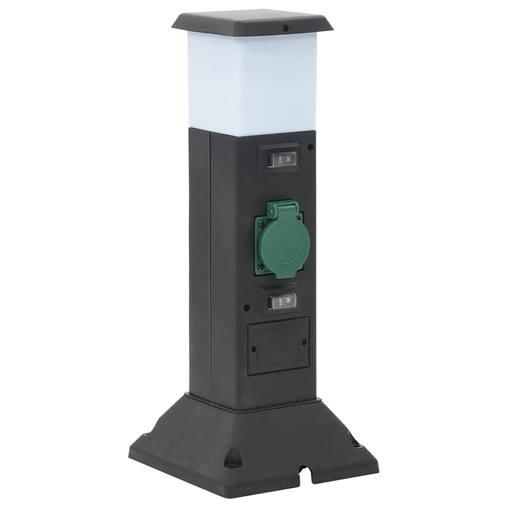 Tuinstopcontact Met Lamp En Grondpin 2-Wegs 16X16X39,5 Cm Zwart en groen