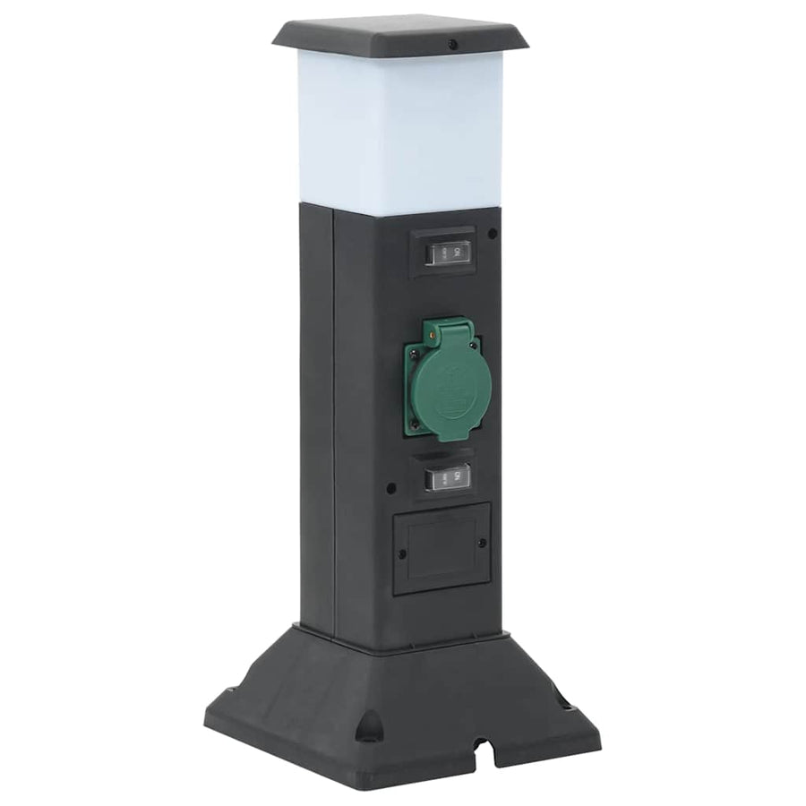 Tuinstopcontact Met Lamp En Grondpin 2-Wegs 16X16X39,5 Cm Zwart en groen