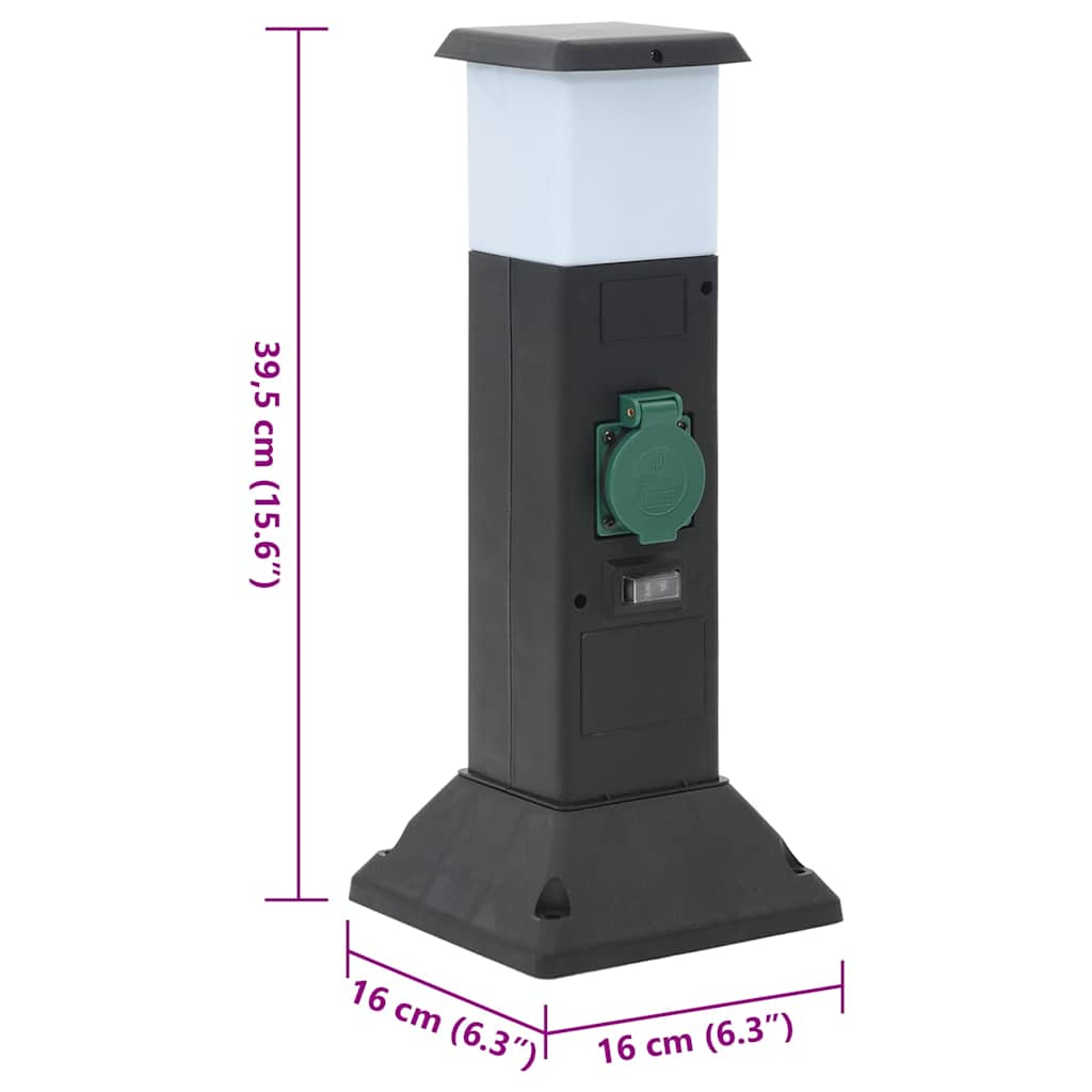 Tuinstopcontact Met Lamp En Grondpin 2-Wegs 16X16X39,5 Cm Zwart en groen
