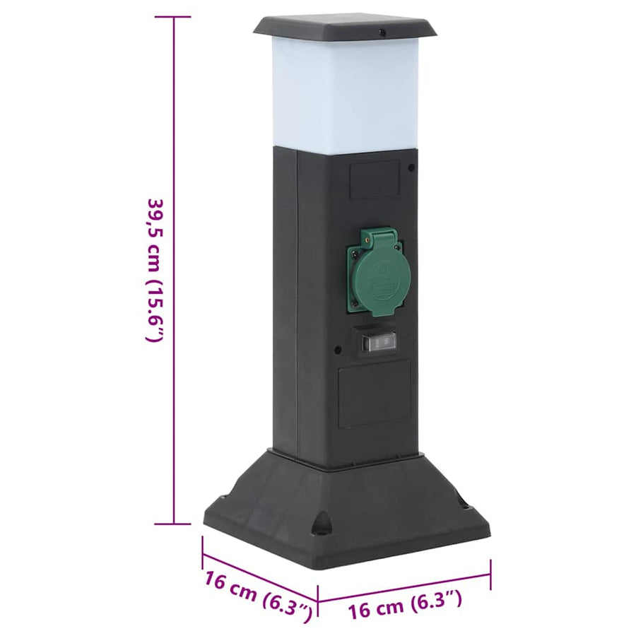 Tuinstopcontact Met Lamp En Grondpin 2-Wegs 16X16X39,5 Cm Zwart en groen