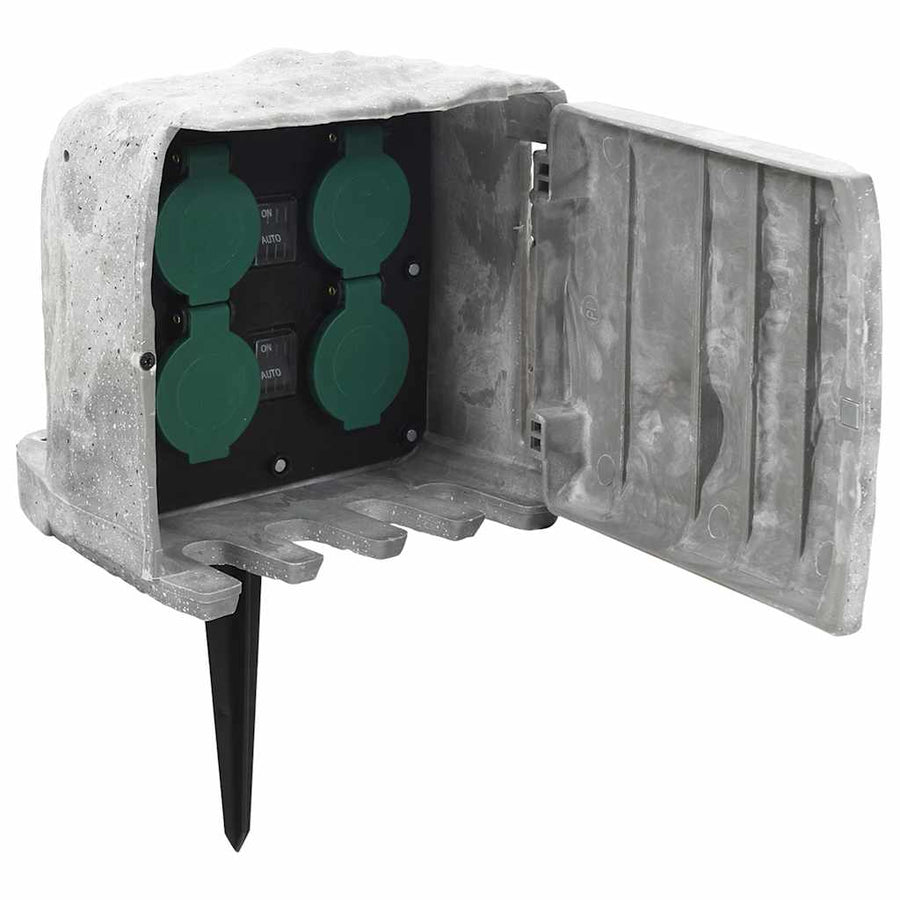 Tuinstopcontact Met Grondpin Lichtsensor 4-Wegs Steenlook Grijs 1