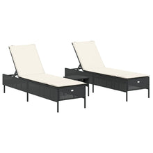 3-delige Ligbeddenset met kussens poly rattan zwart