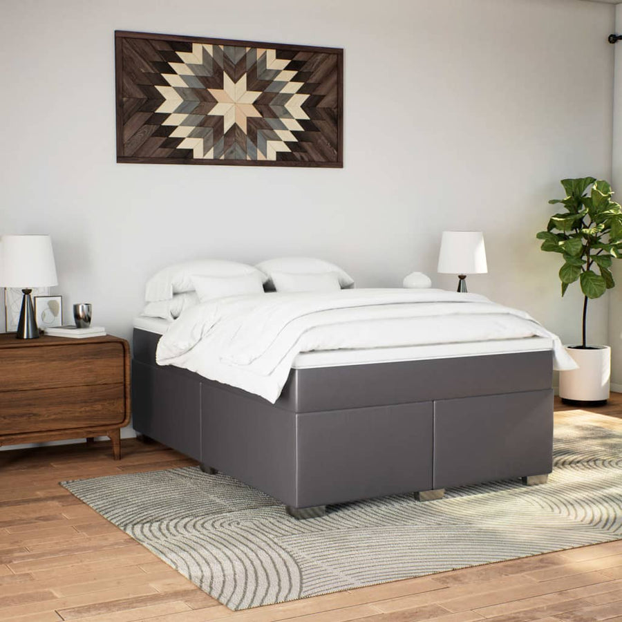 Boxspring met matras kunstleer grijs 140x190 cm