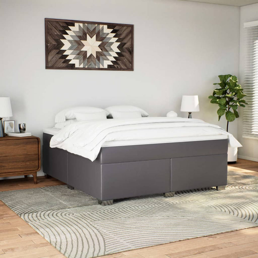 Boxspring met matras kunstleer grijs 180x200 cm