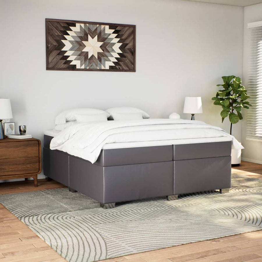 Boxspring met matras kunstleer grijs 200x200 cm