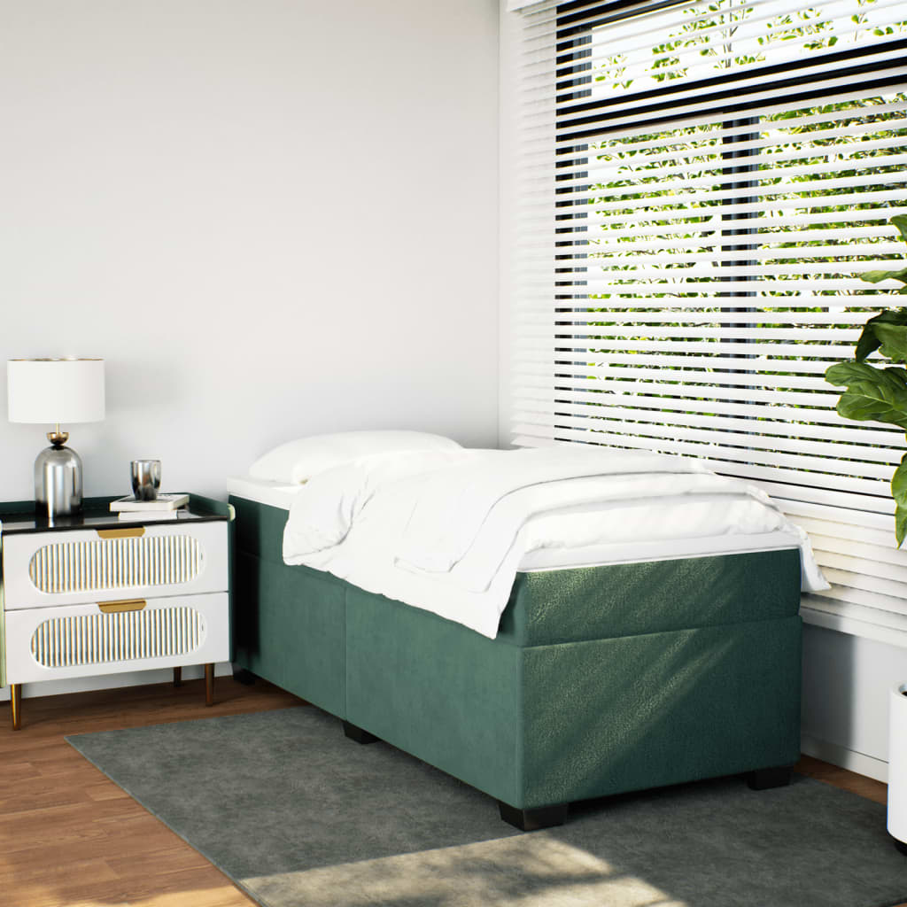 Boxspring met matras fluweel donkergroen 90x190 cm