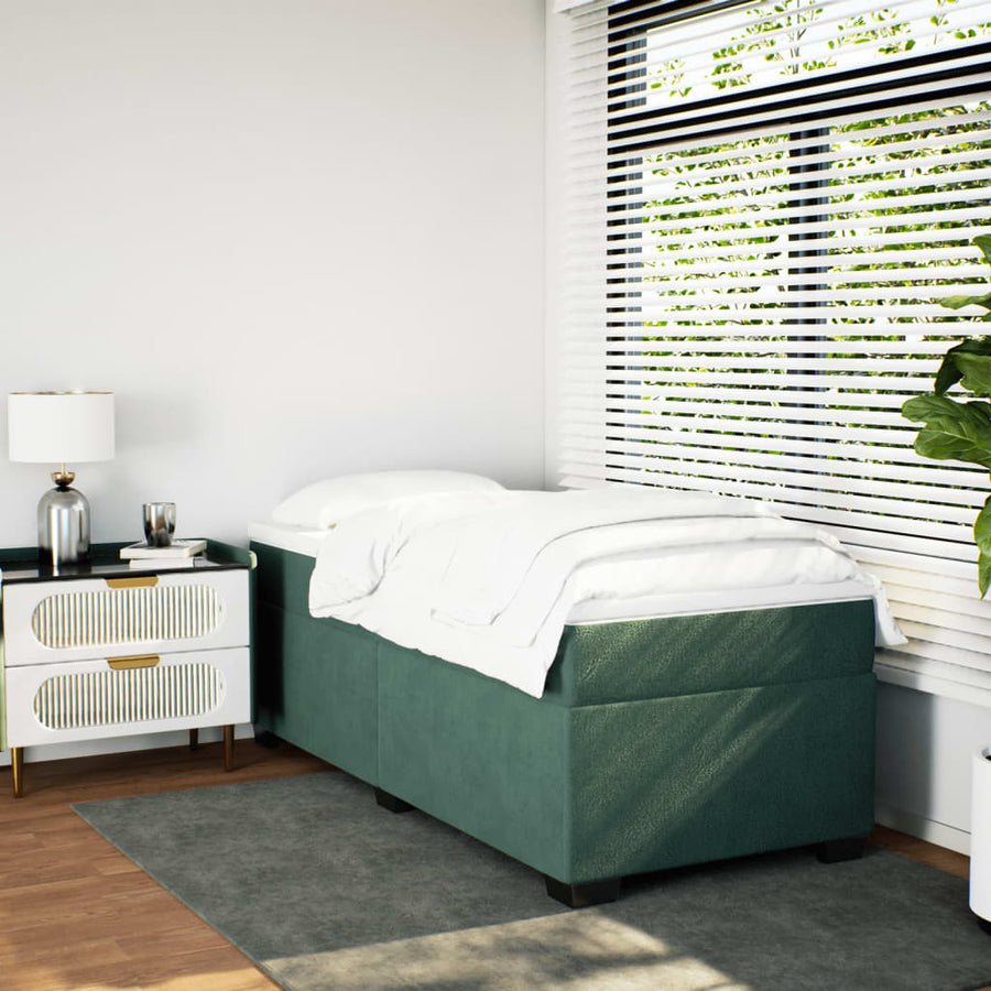 Boxspring met matras fluweel donkergroen 90x190 cm