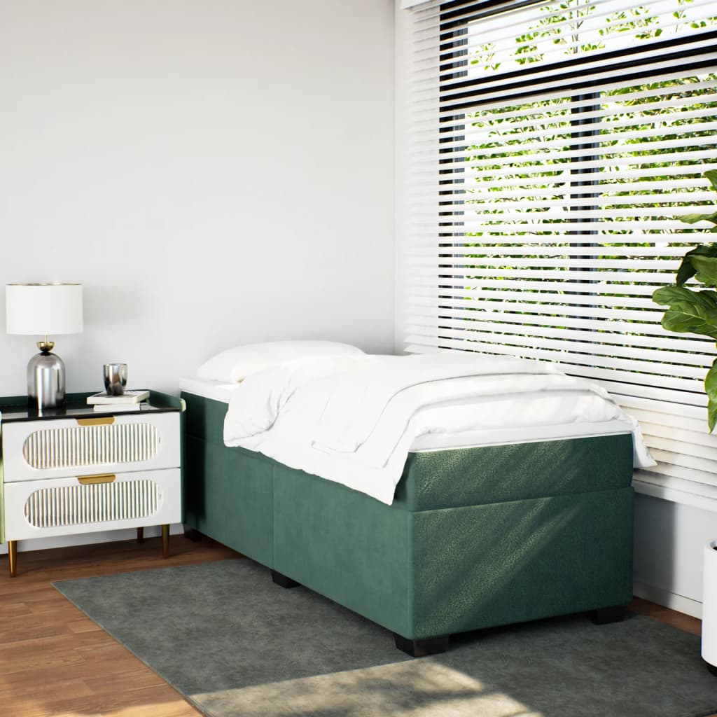 Boxspring met matras fluweel donkergroen 90x200 cm