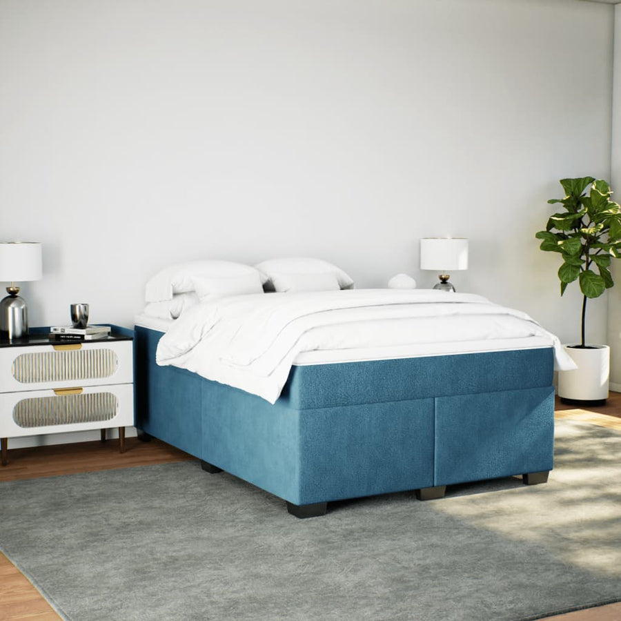 Boxspring met matras fluweel donkerblauw 140x190 cm