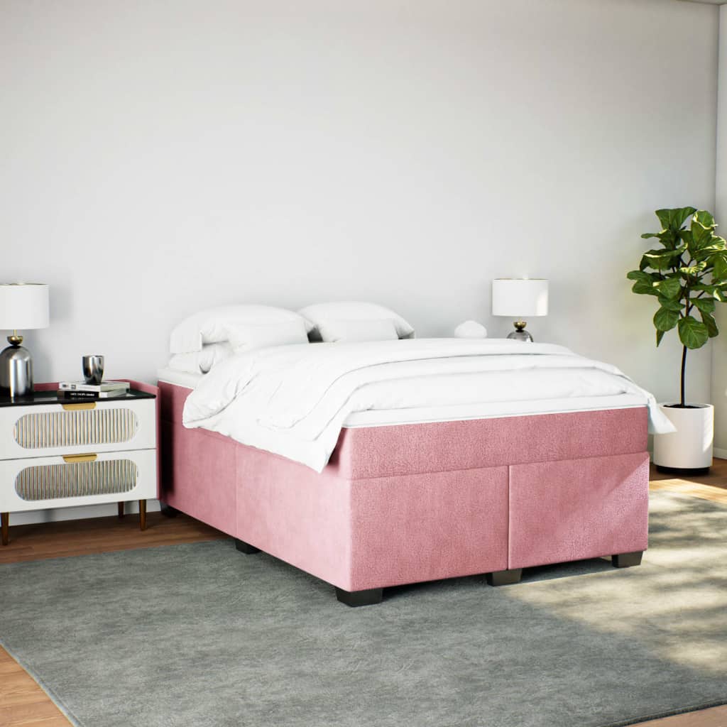 Boxspring met matras fluweel roze 140x190 cm