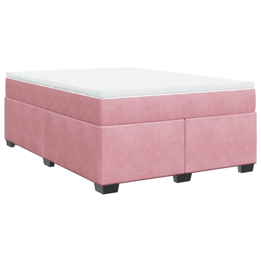 Boxspring met matras fluweel roze 140x200 cm