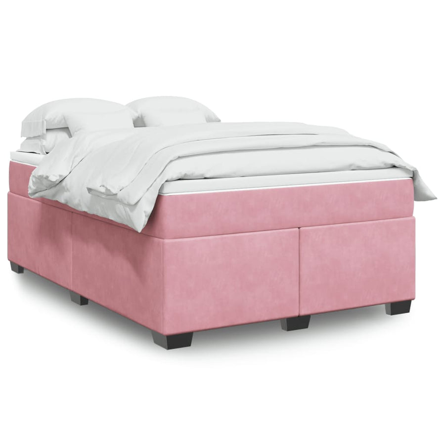 Boxspring met matras fluweel roze 140x200 cm