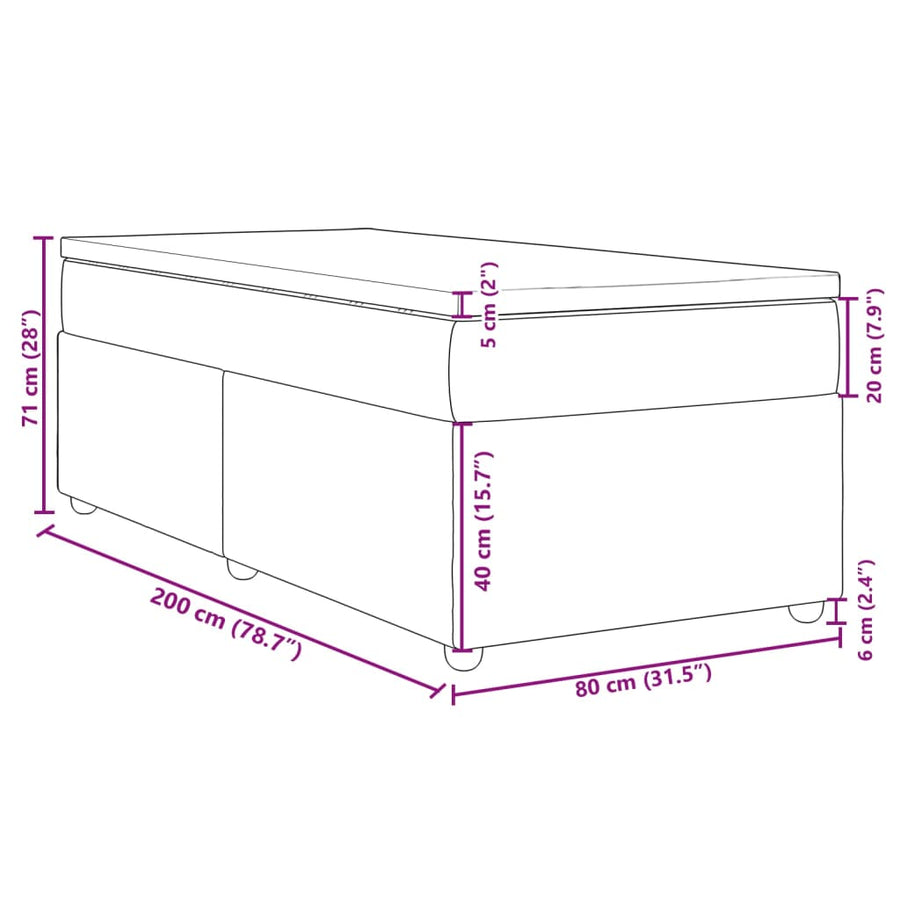 Boxspring met matras stof lichtgrijs 80x200 cm