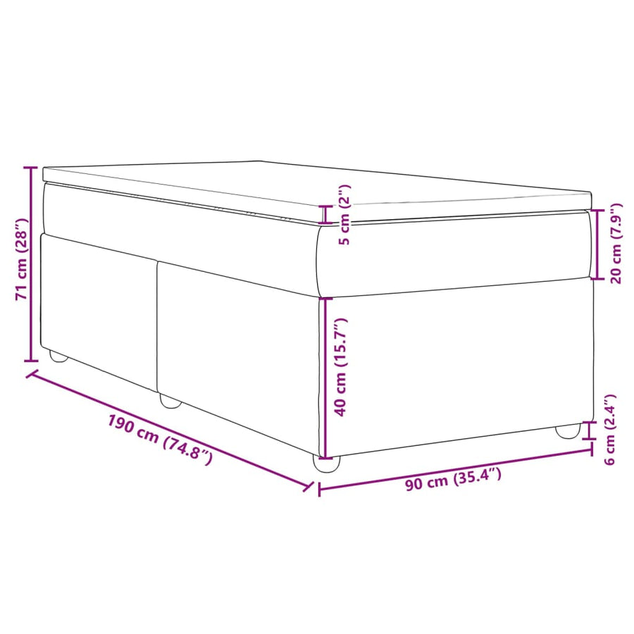 Boxspring met matras stof crèmekleurig 90x190 cm