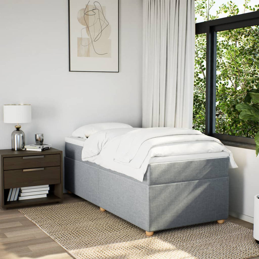 Boxspring met matras stof lichtgrijs 90x200 cm