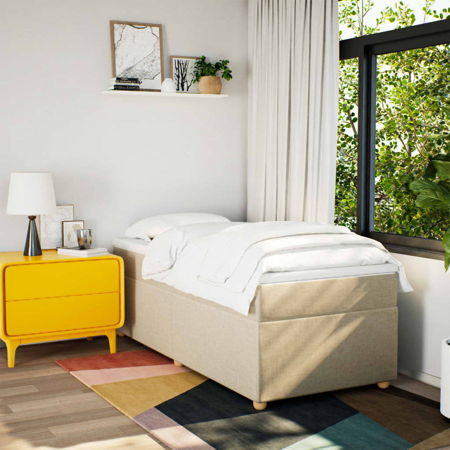 Boxspring met matras stof crèmekleurig 90x200 cm