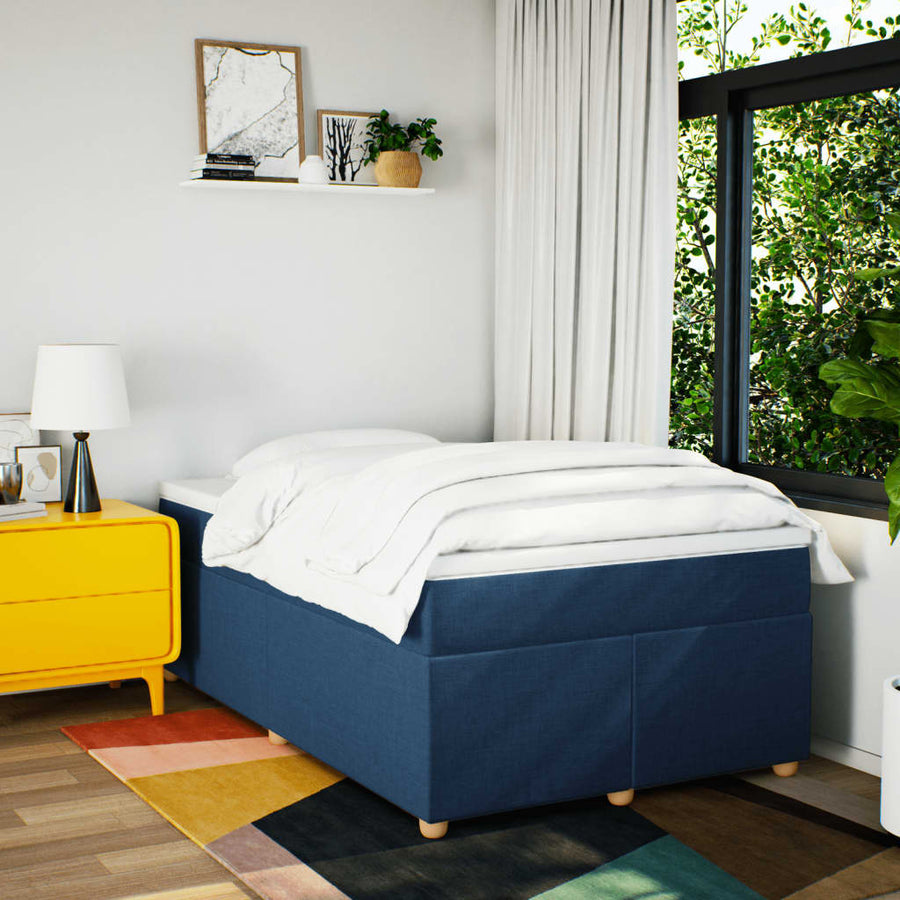 Boxspring met matras stof blauw 120x200 cm