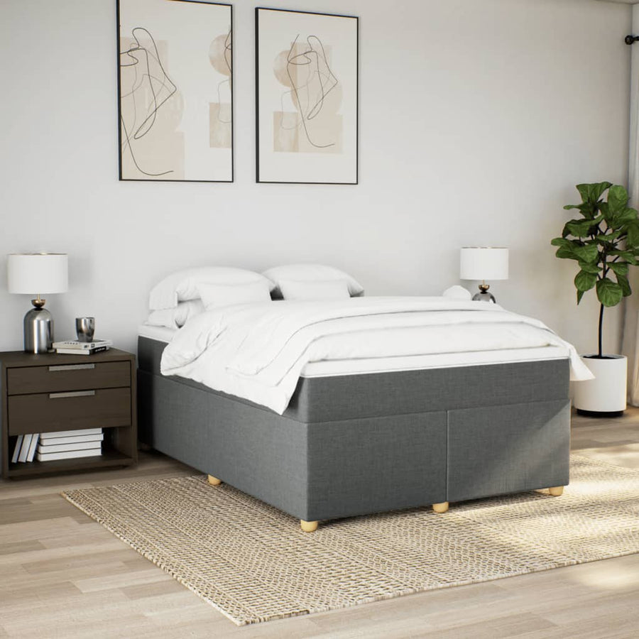 Boxspring met matras stof donkergrijs 140x190 cm