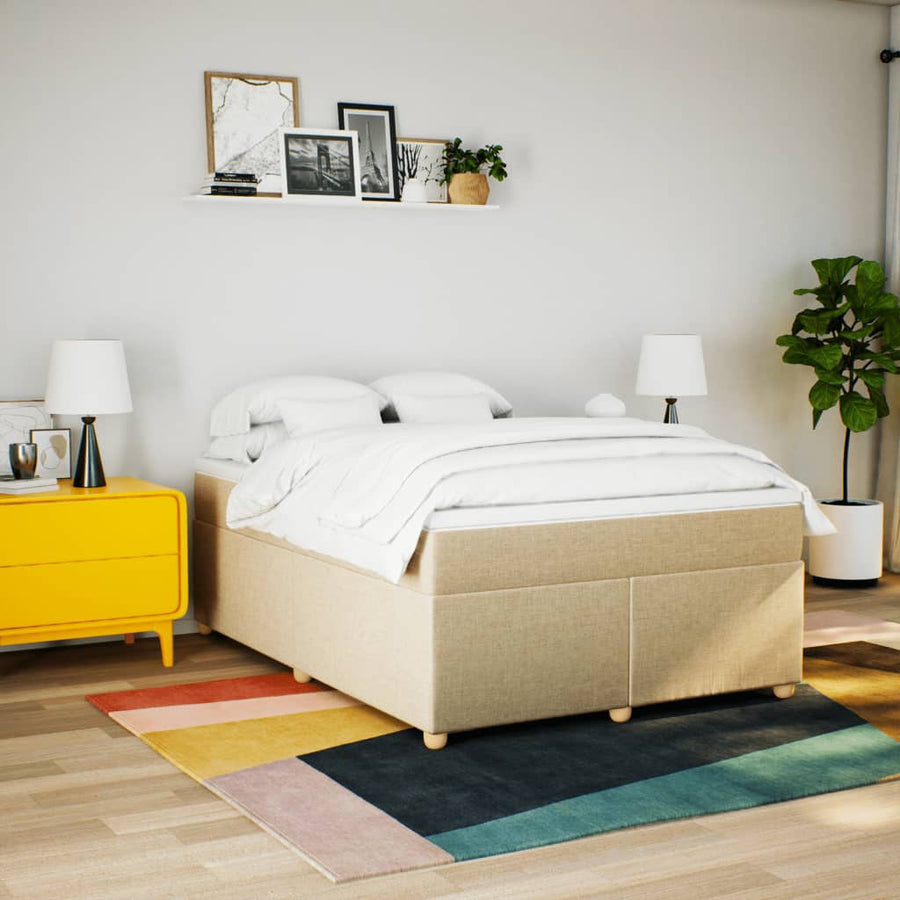 Boxspring met matras stof crèmekleurig 140x190 cm