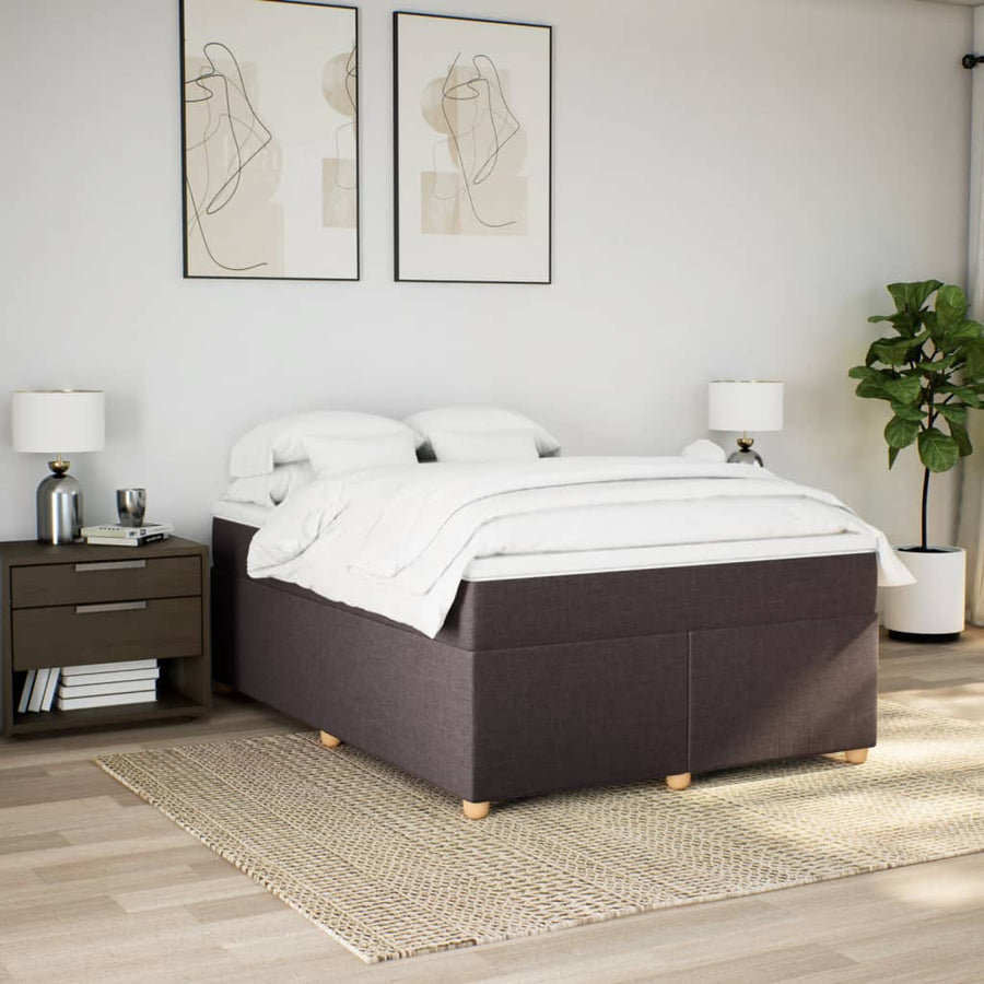 Boxspring met matras stof donkerbruin 140x200 cm
