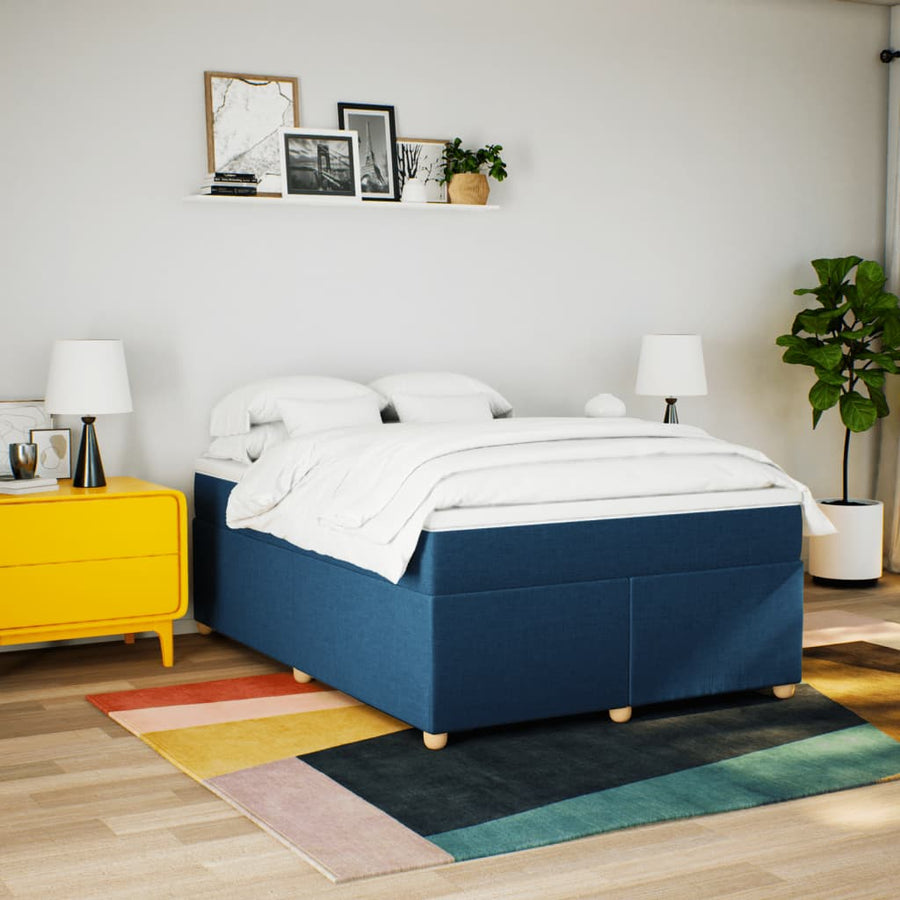 Boxspring met matras stof blauw 140x200 cm