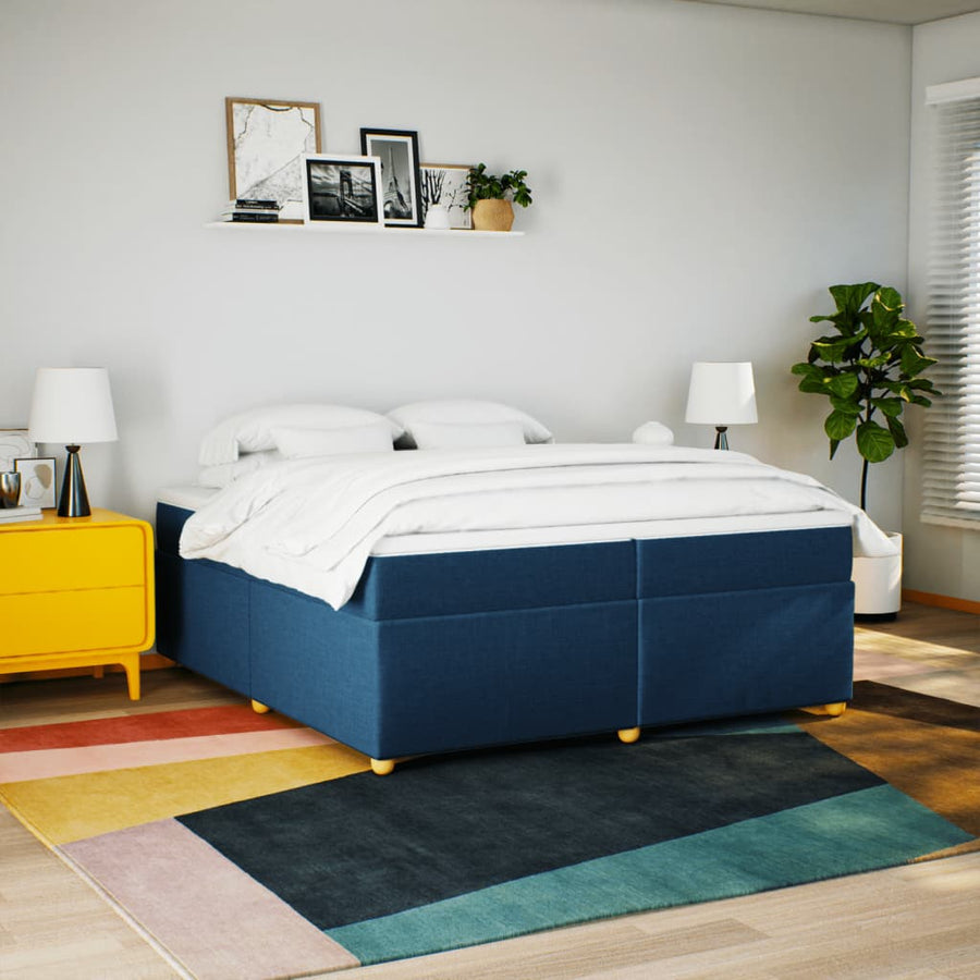 Boxspring met matras stof blauw 200x200 cm